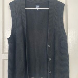 GAP Black Ribbed Button-Front Sweater Vest
